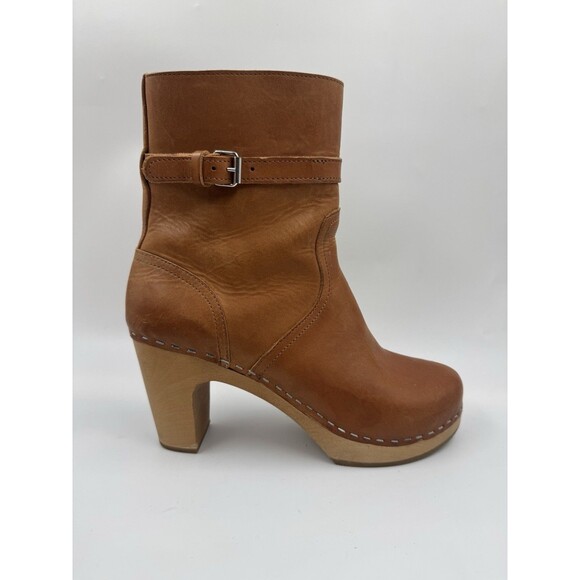 SWEDISH HASBEENS Natural Brown Clog Jodhpur Block Heel Leather Boots 37 US 7 - Picture 10 of 16